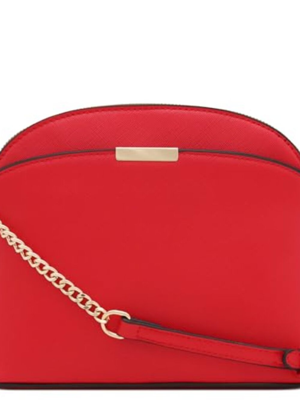 Faux Leather Small Dome Crossbody Bag with Chain Strap - Picture 2 of 7